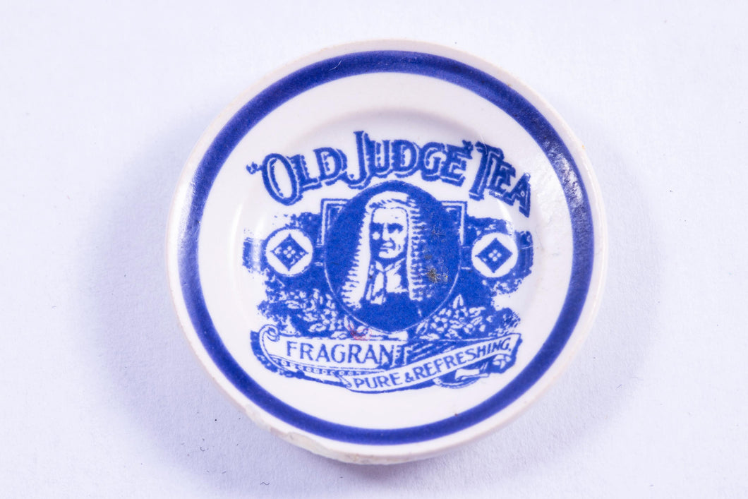 Dollhouse Miniature ~ England's Terry Curran Blue & White Plate with Old Judge Tea Decor - The Estate of Ursula Sauerberg