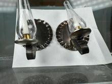 Load image into Gallery viewer, Dollhouse Miniature ~ Vintage Artisan Studio B Handmade Pair Of Tin Wall Candlestick Holders With Glass Covers
