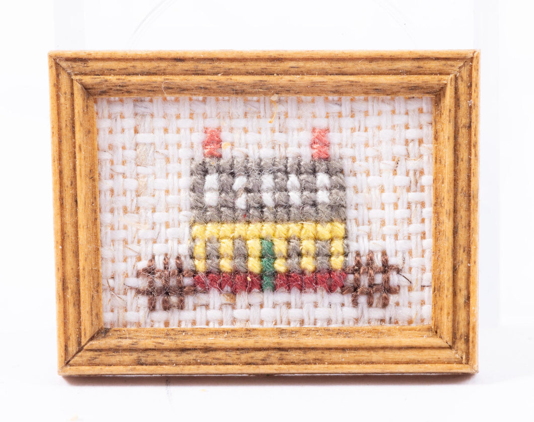Dollhouse Miniature ~ Needlepoint Picutre with House in Half Scale - From Johnston Estate