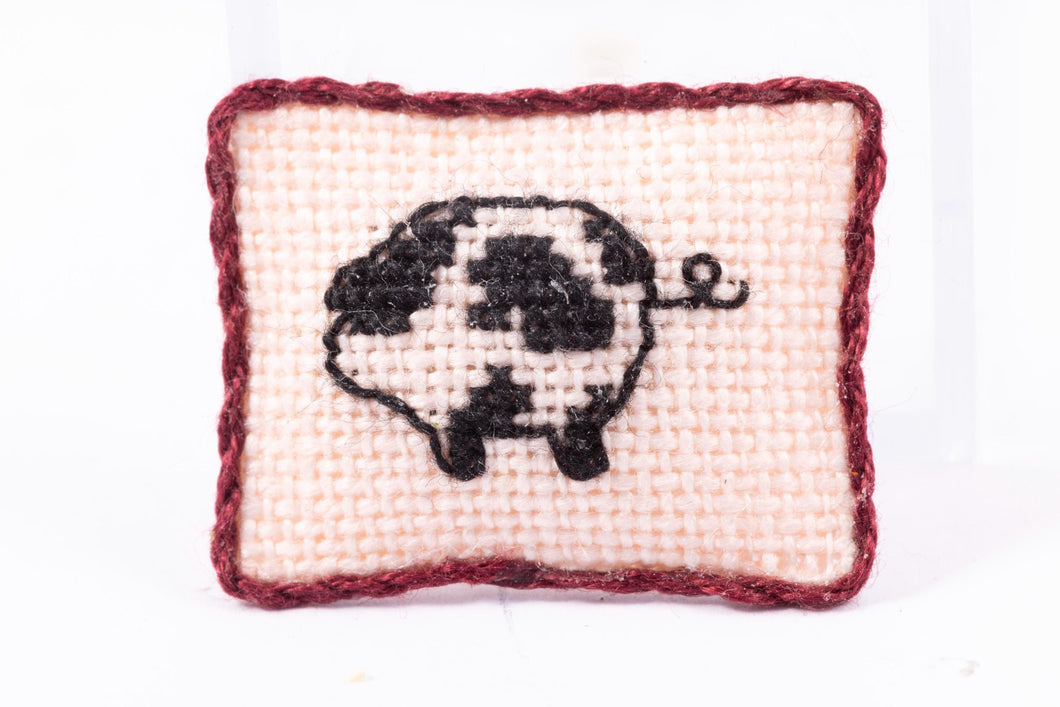 Dollhouse Miniature ~ Needlepoint Pillow with Black and White Pig - From Johnston Estate