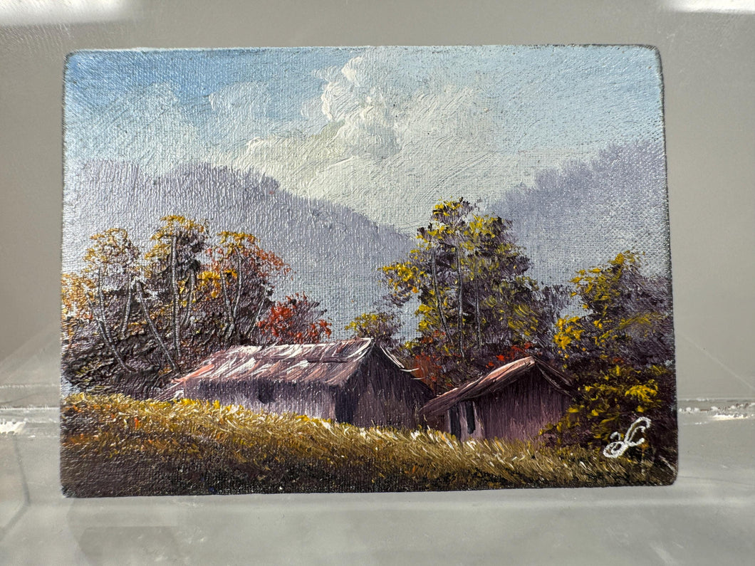 Dollhouse Miniature ~ Vintage Artist Victor Franco Countryside Cabin Signed Original Painting
