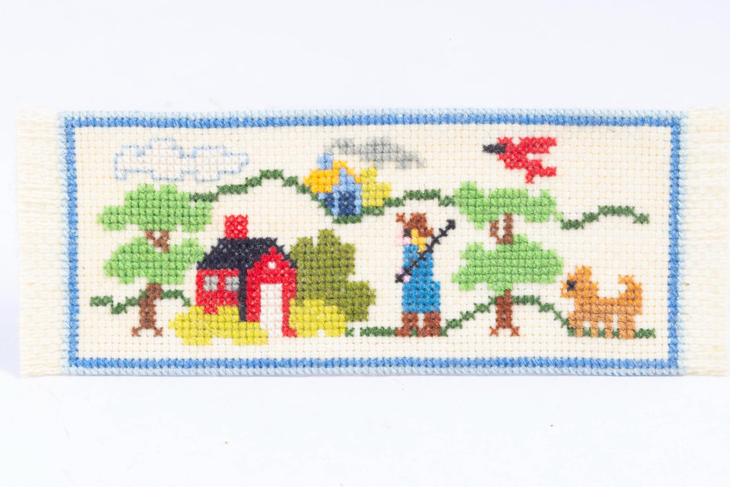 Dollhouse Miniature ~ Needlepoint Farm Scene Colorful - Johnston Collection
