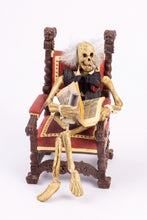 Load image into Gallery viewer, Dollhouse Miniatures ~ Halloween Patricia Paul Skeleton Man On chair with Table - Ursula Sauerberg Estate
