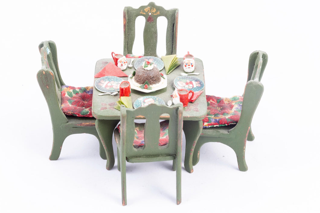 Dollhouse Miniature ~ Christmas Elf Sized Table & Chairs Decorated for Xmas - Ursula Sauerberg Estate