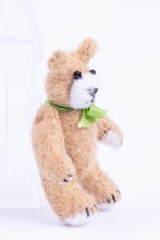 Load image into Gallery viewer, Dollhouse Miniature ~ Handmade Stuffed Teddy Bear with Green Bow - Ursula Sauerberg Estate
