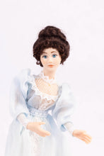 Load image into Gallery viewer, Dollhouse Miniature ~ Beautiful Dark Hair Victorian Lady in Blue Doll by Debra Hammond
