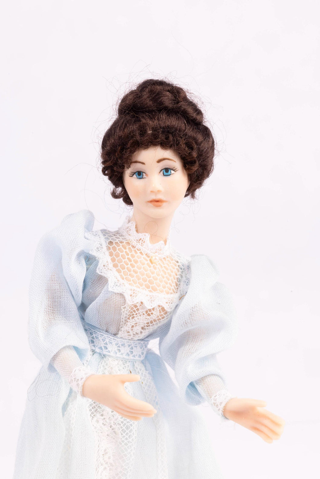 Dollhouse Miniature ~ Beautiful Dark Hair Victorian Lady in Blue Doll by Debra Hammond