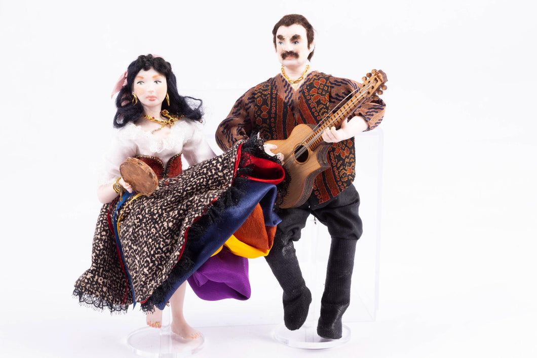Dollhouse Miniature ~ Gypsy Doll Couple - Man and Woman by Fern Vasi