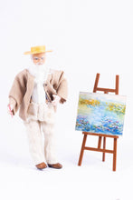Load image into Gallery viewer, Dollhouse Miniature ~ Claude Monet Doll by Fern Vasi with Josephine Meyer Waterlilies Painting

