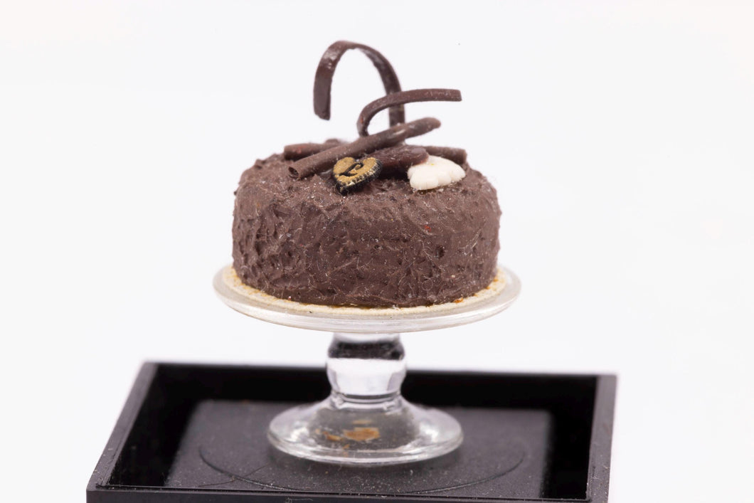 Dollhouse Miniature ~ The English Kitchen Chocolate Cake on Cake Stand - Handmade