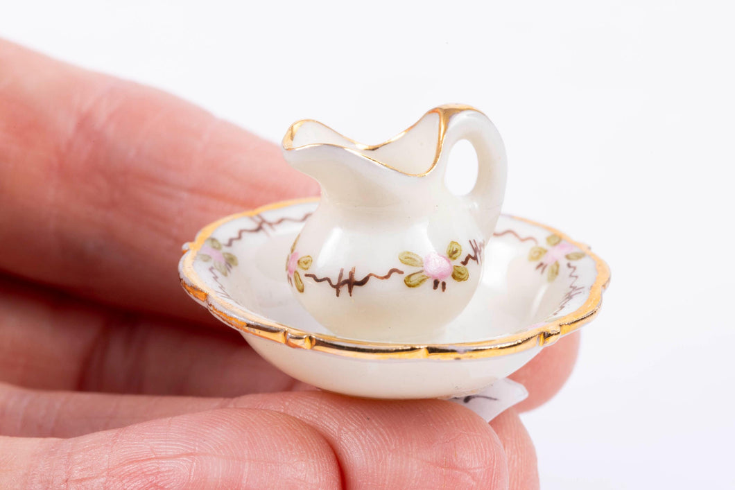 Dollhouse Miniature ~ Jo Parker Porcelain Pitcher & Bowl Set