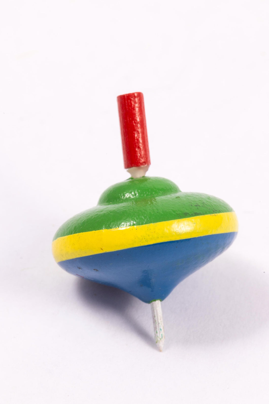 Dollhouse Miniature ~ Nursery Toy - Green, Yellow & Blue Spin Top, Vintage