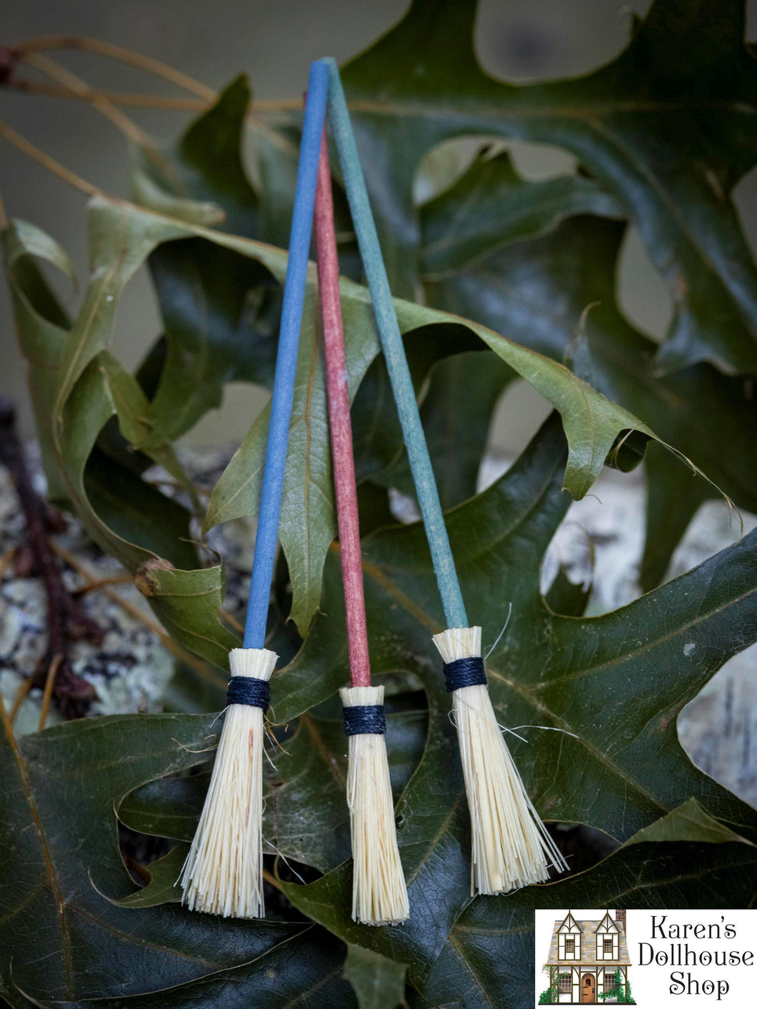 Dollhouse Miniature ~ IGMA Artist Al Chandronnait Wooden Broom with Blue, Green or Reddish Handle