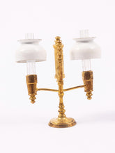 Load image into Gallery viewer, Dollhouse Miniature ~ Vintage Brass Student Lamp with Double Shade in White

