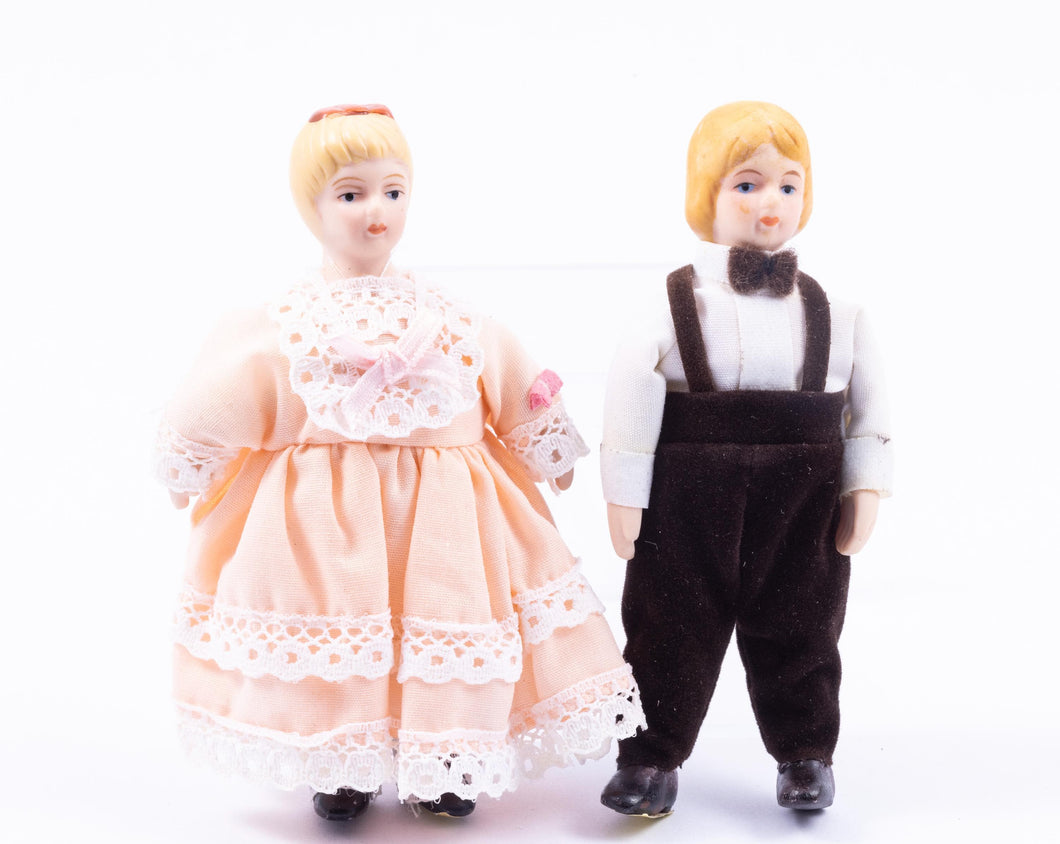 Dollhouse Miniature ~ Porcelain Little Boy & Girl Doll with Blonde Molded Hair