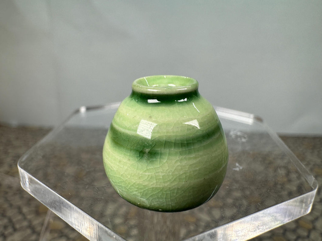 Dollhouse Miniature ~ IGMA Artisan Elizabeth Chambers Handmade Hand Painted Green Porcelain Vase