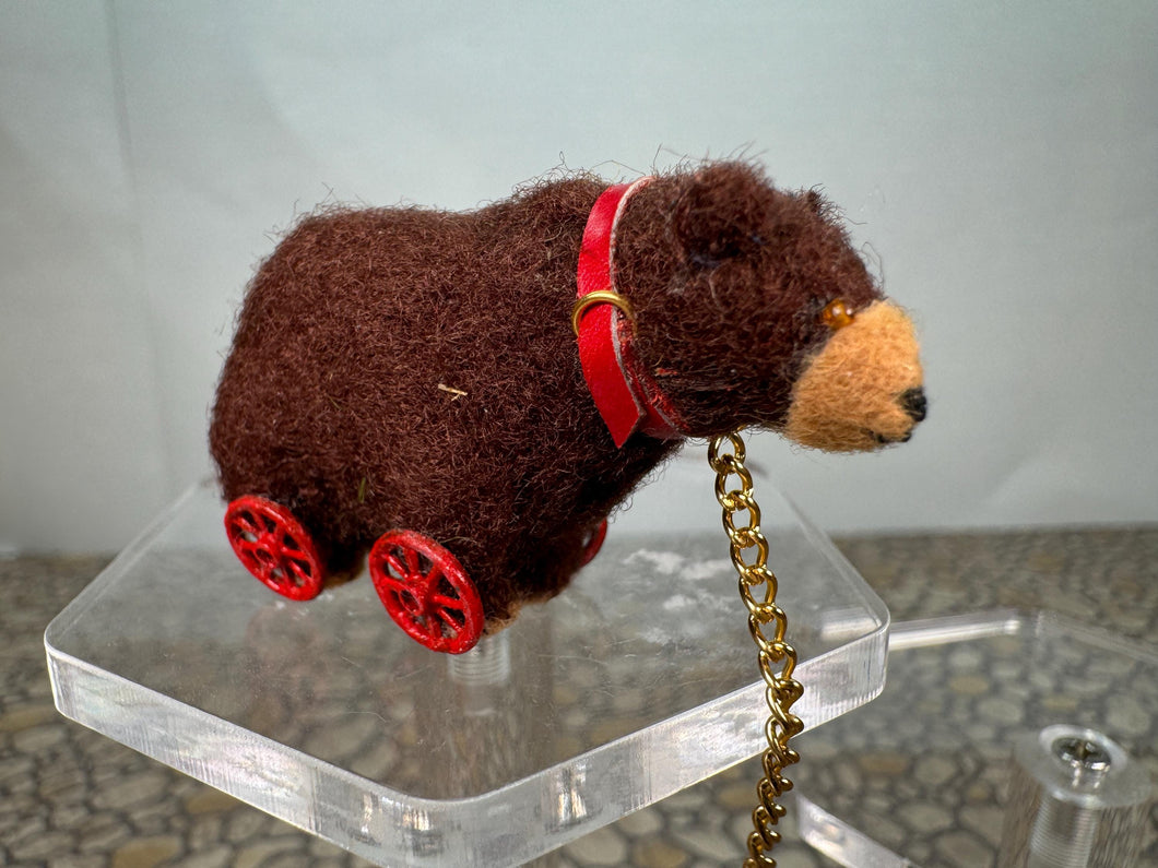 Dollhouse Miniature ~ Vintage Artisan Handmade Bear Toy With Gold Chain