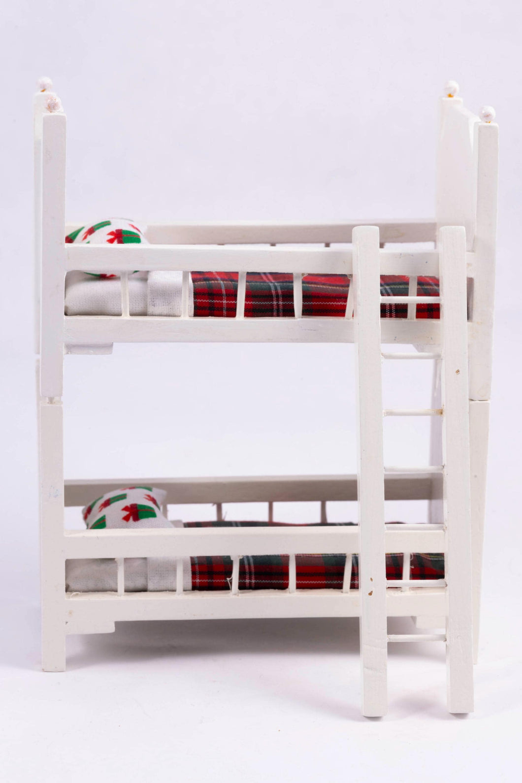 Dollhouse Miniature ~ Christmas Elf Bunk Bed - Dressed with Plaid Bedding & Present Pillows