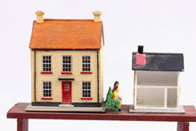 Load image into Gallery viewer, Dollhouse Miniature ~ Two Dollhouses on Wooden Bench
