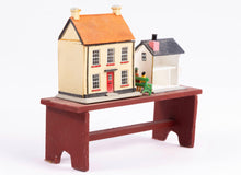 Load image into Gallery viewer, Dollhouse Miniature ~ Two Dollhouses on Wooden Bench
