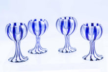 Load image into Gallery viewer, Dollhouse Miniature ~ Blue Striped Glasses Set of 4 - Vintage German Doll Scale
