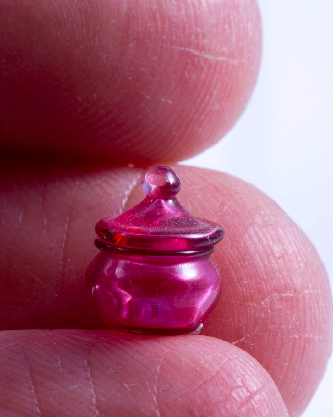 Dollhouse Miniature ~ Francis Whittemore Hand Blown Glass Cranberry Tiny Candy Dish