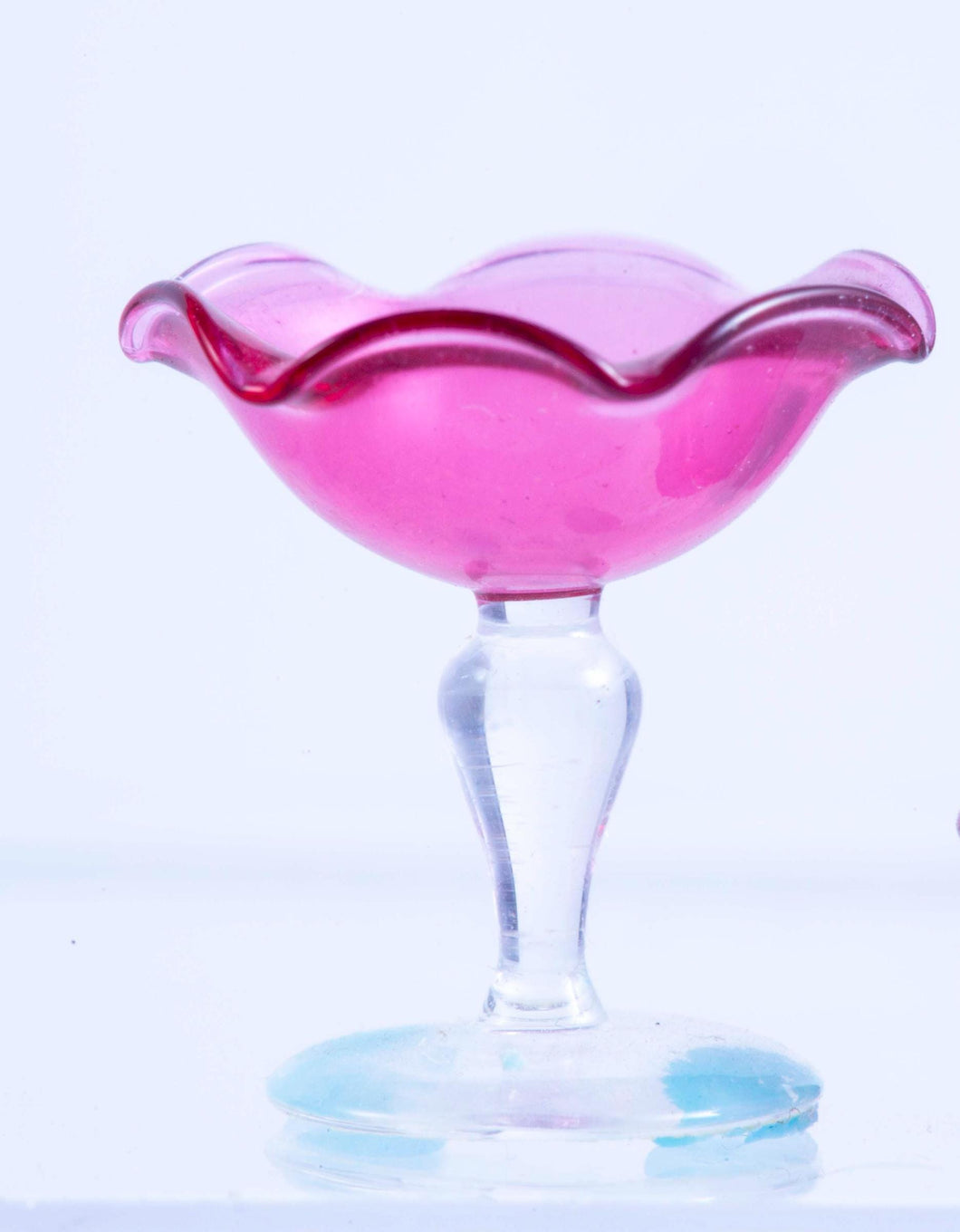 Dollhouse Miniature ~ Hand Blown Cranberry Glass Pedestal Candy Dish by Francis Whittemore