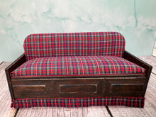 Load image into Gallery viewer, Dollhouse Miniature ~ Vintage Handmade Red , Green, &amp; Blue Plaid Couch
