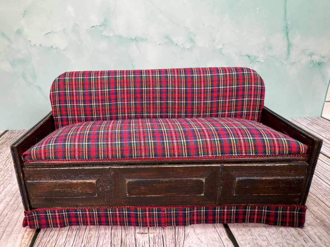 Dollhouse Miniature ~ Vintage Handmade Red , Green, & Blue Plaid Couch