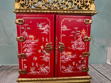 Load image into Gallery viewer, Dollhouse Miniature ~ Vintage Bespaq Hand Painted Red &amp; Gold Asian Elegant Storage Cabinet With Drawers
