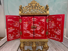 Load image into Gallery viewer, Dollhouse Miniature ~ Vintage Bespaq Hand Painted Red &amp; Gold Asian Elegant Storage Cabinet With Drawers
