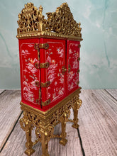 Load image into Gallery viewer, Dollhouse Miniature ~ Vintage Bespaq Hand Painted Red &amp; Gold Asian Elegant Storage Cabinet With Drawers
