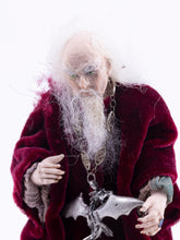 Load image into Gallery viewer, Dollhouse Miniature ~ Hand Sculpted Wizard with Velvet Robe &amp; Dragon Charm Fern Vasi - Halloween
