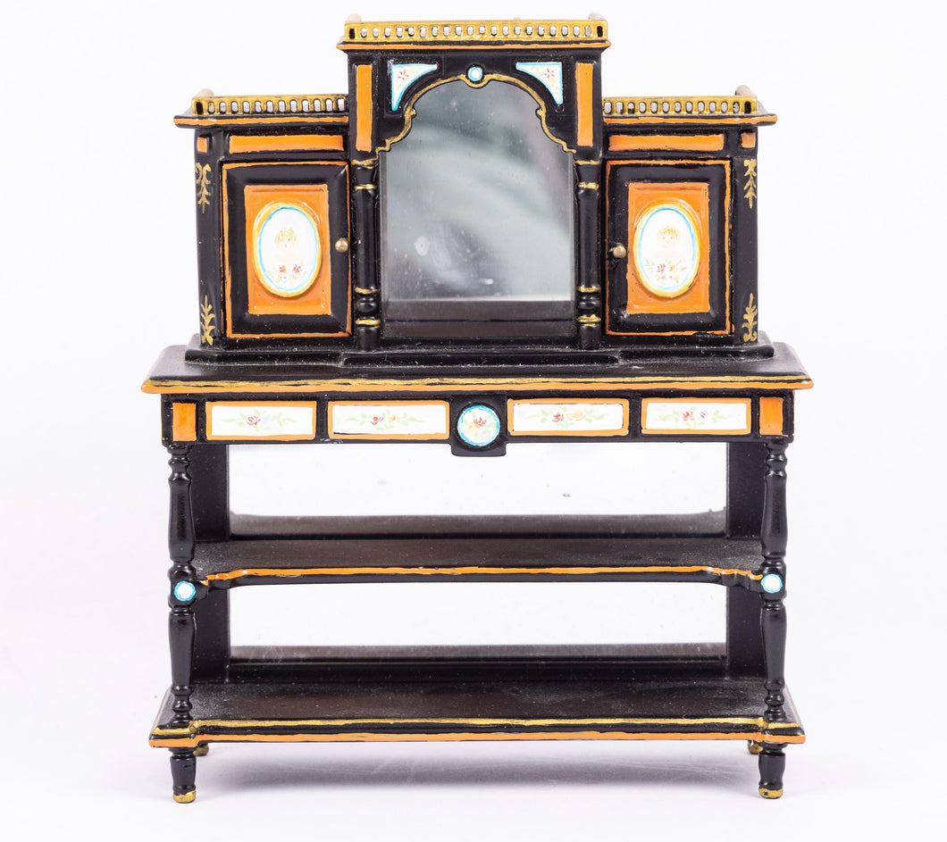 Dollhouse Miniature ~ Beautiful Replica Hand Painted French, Louis XVI Ebony & Sevres Cabinet with Writing Desk - Ursula Sauerberg's Estate