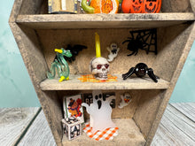 Load image into Gallery viewer, Dollhouse Miniature ~ Artisan Handmade Decorated Coffin Halloween Display Case
