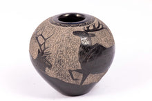 Load image into Gallery viewer, Dollhouse Miniature ~ Gloria Garcia Goldenrod - Native American Carved Pottery Pot with Antelope
