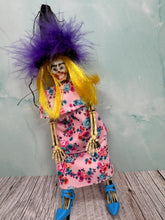 Load image into Gallery viewer, Dollhouse Miniature ~ Artisan Handmade Halloween Skeleton Woman In Pink Dress Doll
