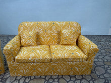 Load image into Gallery viewer, Dollhouse Miniature ~ Artisan Handmade 2 Piece Yellow Living Room Couch &amp; Chair Furniture Set
