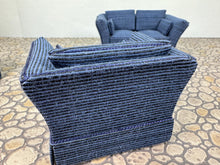 Load image into Gallery viewer, Dollhouse Miniature ~ Vintage Artisan Handmade 3 Piece Blue Living Room Couch, Chair &amp; Ottoman Furniture Set

