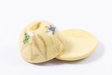 Load image into Gallery viewer, Dollhouse Miniature ~ Porcelain Cheese Dome in Yellow with Blue Flowers - From Johnston Estate
