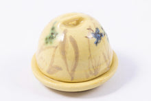 Load image into Gallery viewer, Dollhouse Miniature ~ Porcelain Cheese Dome in Yellow with Blue Flowers - From Johnston Estate
