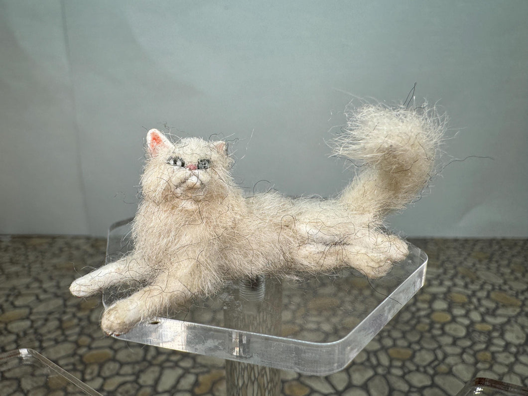 Dollhouse Miniature ~  Artisan Handmade OOAK White Cat Fluffy Tail