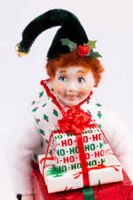 Load image into Gallery viewer, Handmade Porcelain Christmas Elf Doll Holding Presents - Fern Vasi
