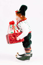 Load image into Gallery viewer, Handmade Porcelain Christmas Elf Doll Holding Presents - Fern Vasi
