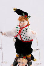 Load image into Gallery viewer, Dollhouse Miniature ~ Two Christmas Elf Dolls Standing on Shoulders - Fern Vasi
