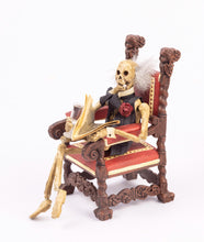 Load image into Gallery viewer, Dollhouse Miniatures ~ Halloween Patricia Paul Skeleton Man On chair with Table - Ursula Sauerberg Estate
