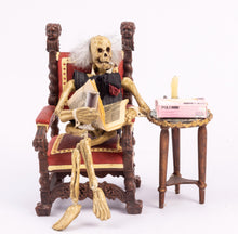 Load image into Gallery viewer, Dollhouse Miniatures ~ Halloween Patricia Paul Skeleton Man On chair with Table - Ursula Sauerberg Estate
