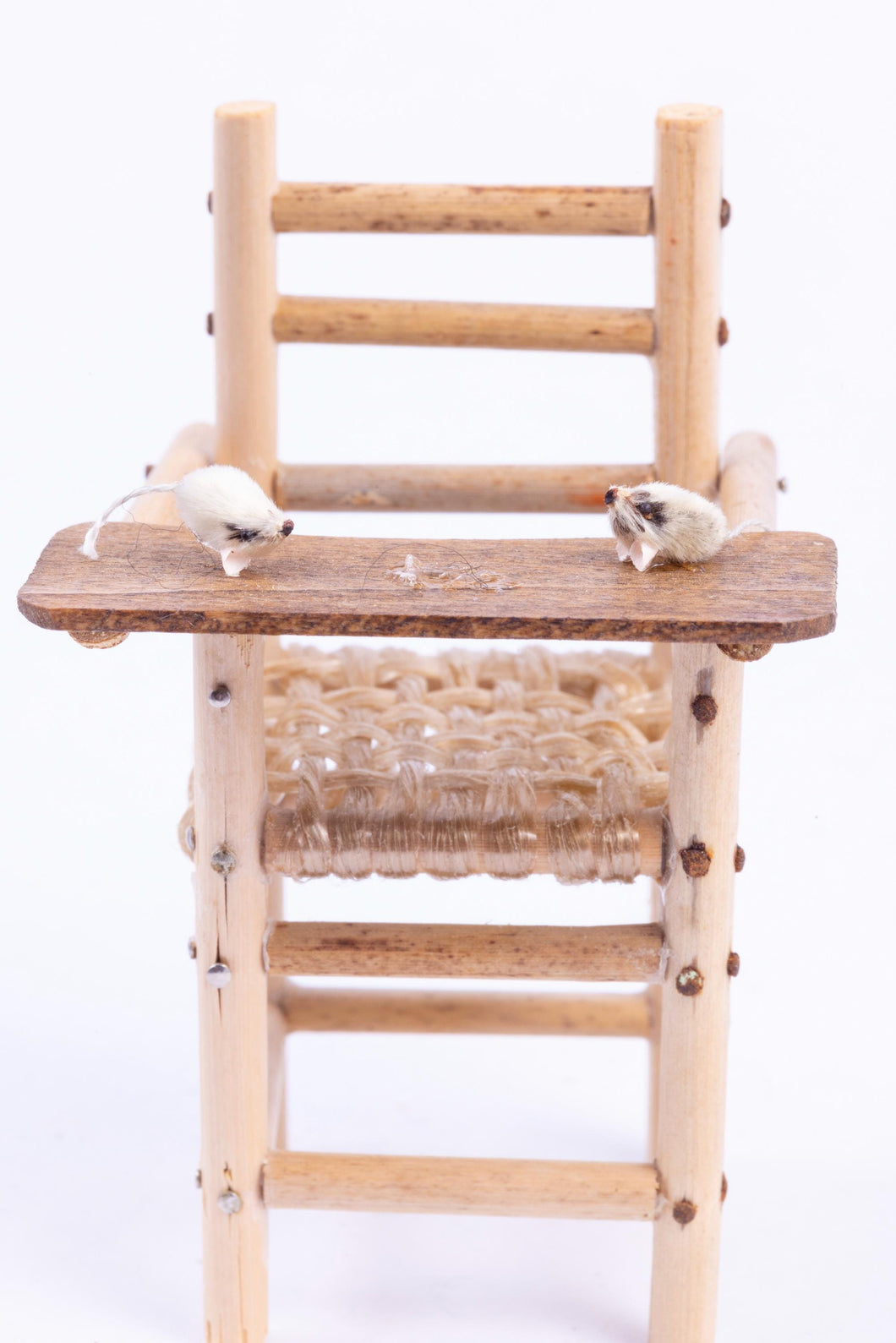 Dollhouse Miniatures ~  High Chair With Mice - Ursula Sauerberg Estate