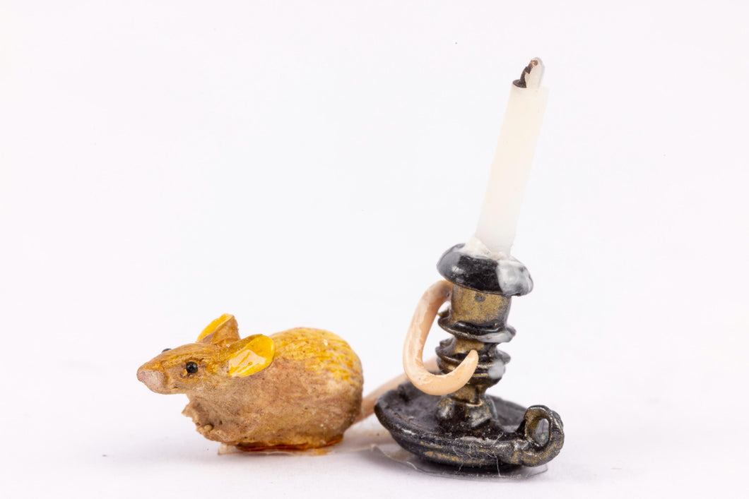 Dollhouse Miniature ~ Mouse with Candlestick, Good For Halloween - Ursula Sauerberg Estate