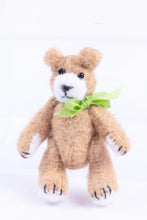 Load image into Gallery viewer, Dollhouse Miniature ~ Handmade Stuffed Teddy Bear with Green Bow - Ursula Sauerberg Estate
